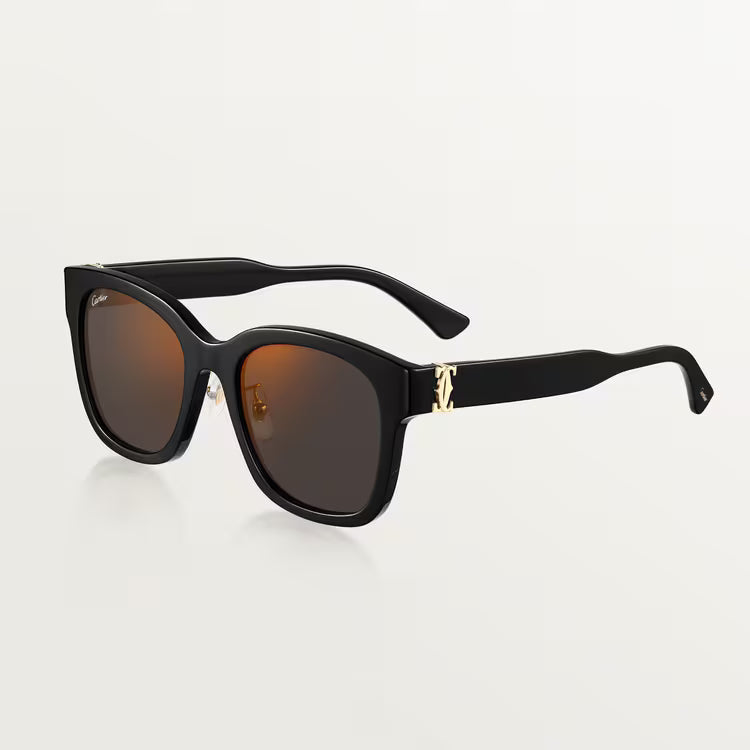 Cartier C de Women Square Motif Black and Gold Sunglasses