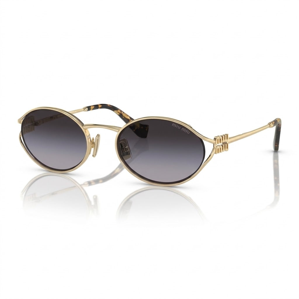 Miu Miu Women Logo Gold Oval Grey Gradient Sunglasses