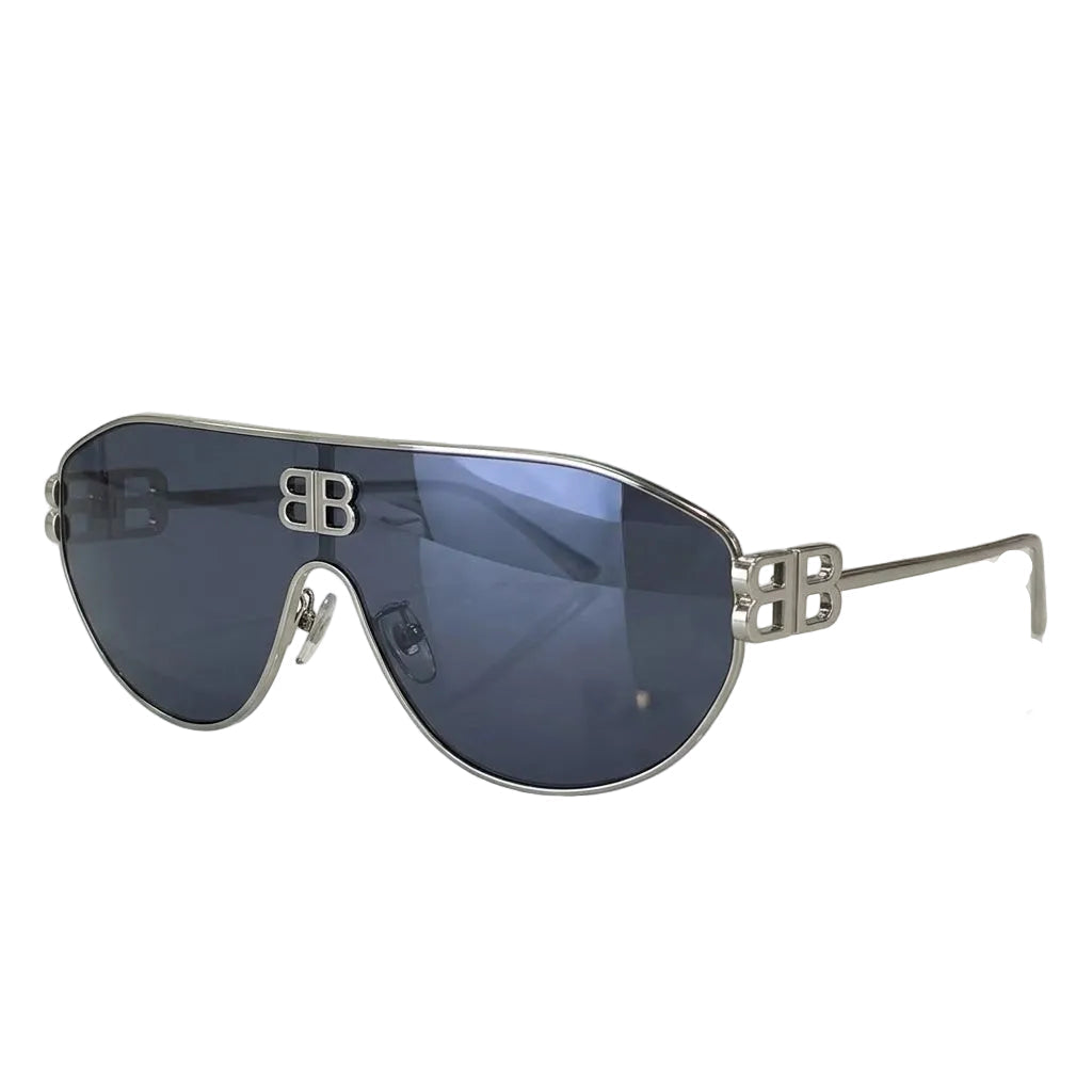 Balenciaga BB2271 Unisex Shield Silver/ Grey-Blue Mirror Sunglasses