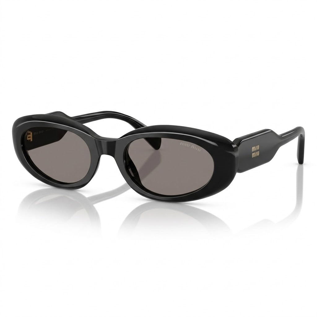 Miu Miu Women Oval Black / Dark Gray Sunglasses