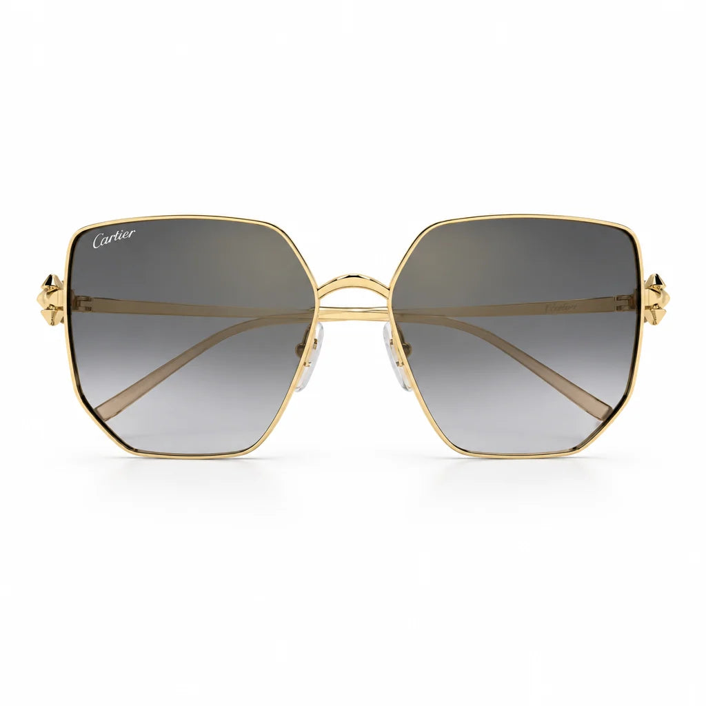 Cartier Clash de C Women Gold Finish Studded Temple Square Grey Sunglasses