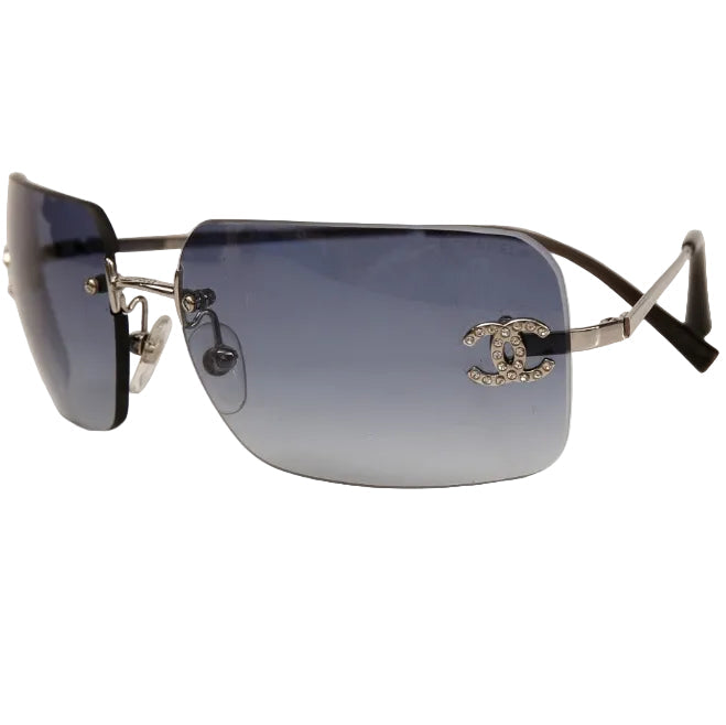 Chanel Coco Rhinestone Rimless Light Blue Sunglasses