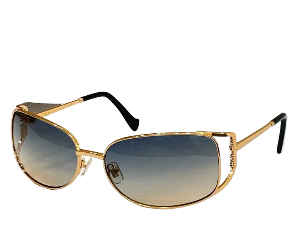 Miu Miu Women's MU148AV Cut-Out Metal Aviator Gold / Gradient Blue-Brown Sunglasses