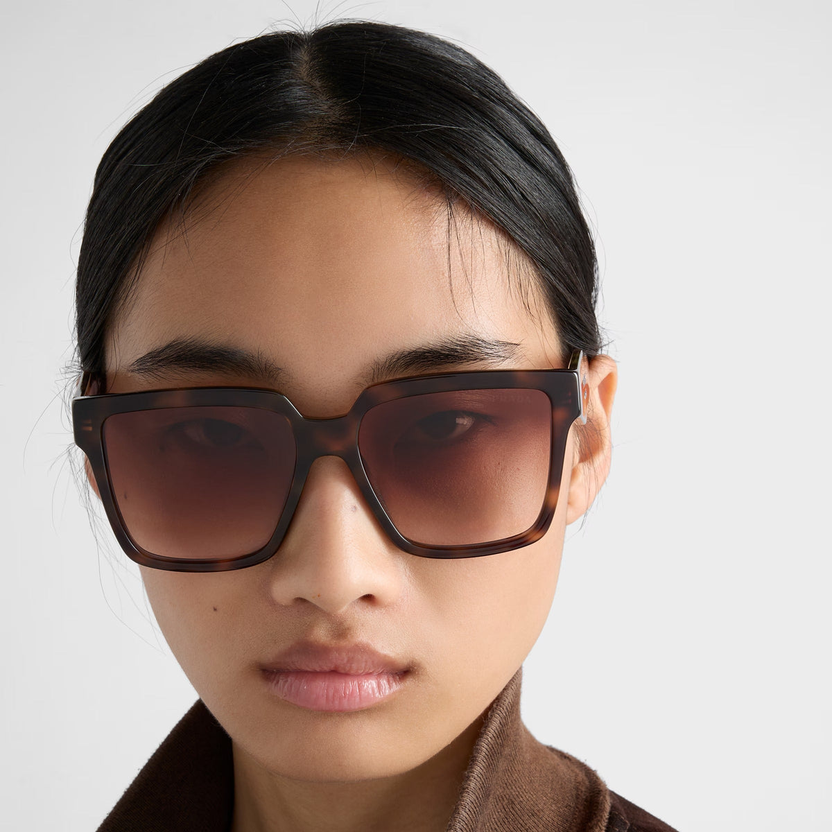 Prada Women Rectangular Frame Caramel Brown Sunglasses