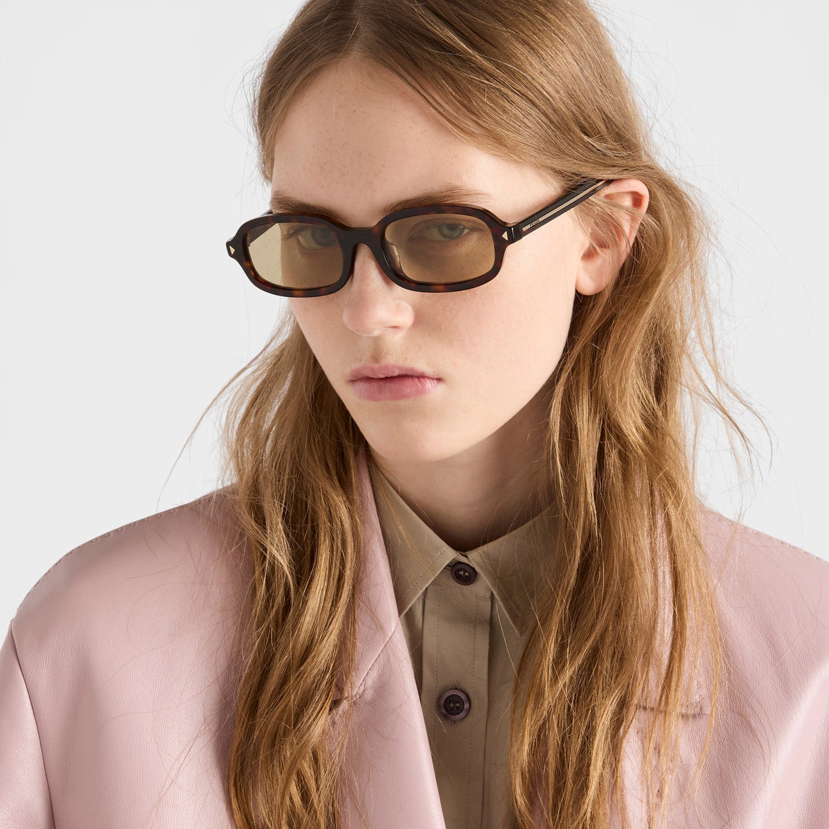 Prada Women Oval Frame Brown Sunglasses