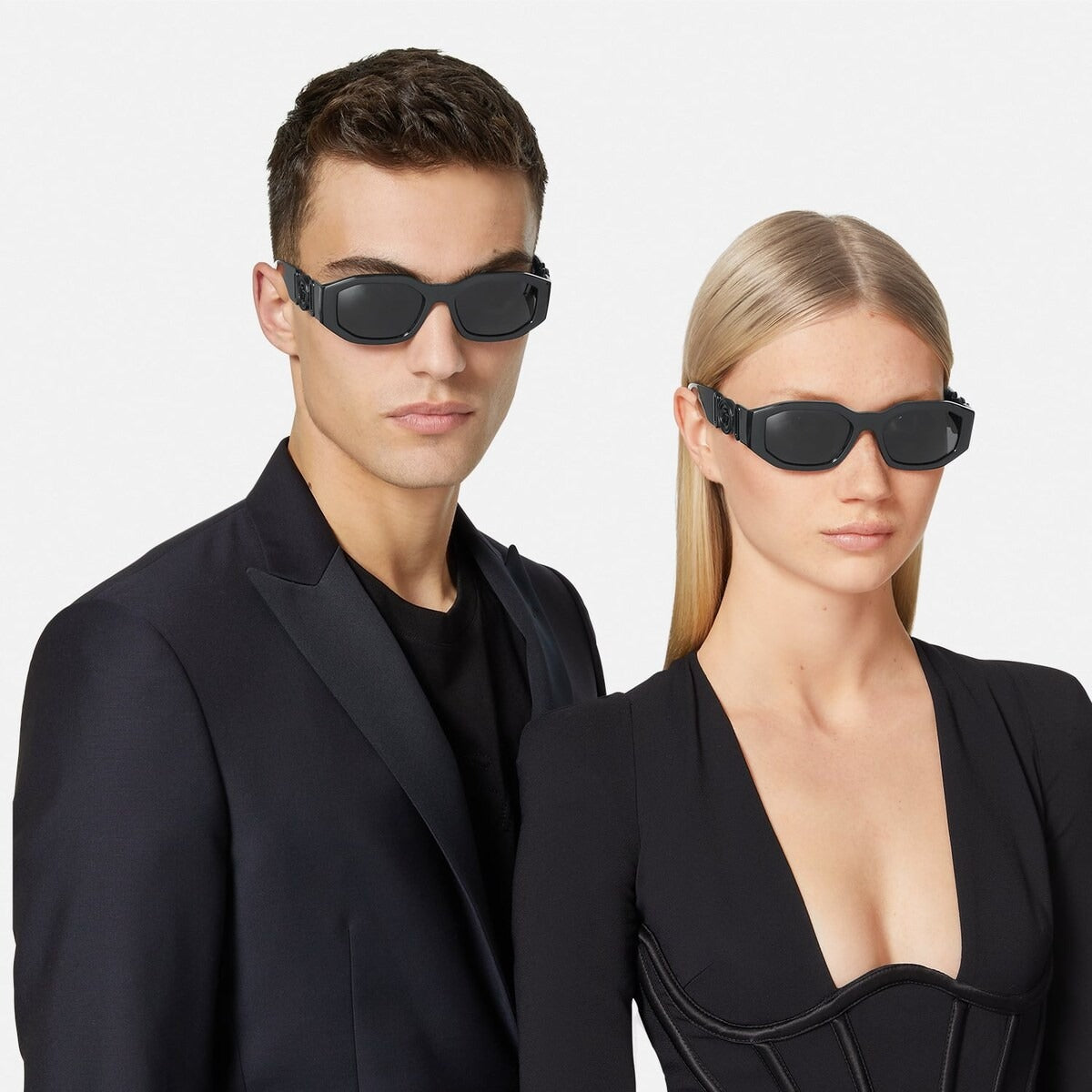 Versace Women Rectangular Frame Deep Black Sunglasses