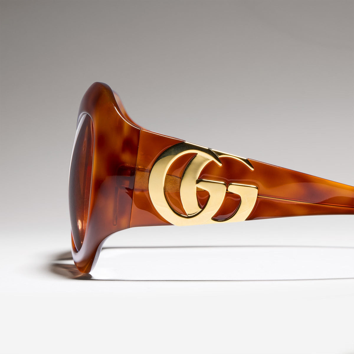 Gucci Women Round Frame Orange Tortoiseshell Sunglasses