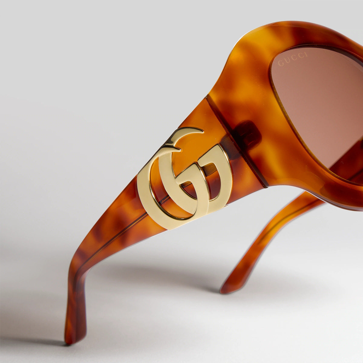 Gucci Women Round Frame Orange Tortoiseshell Sunglasses