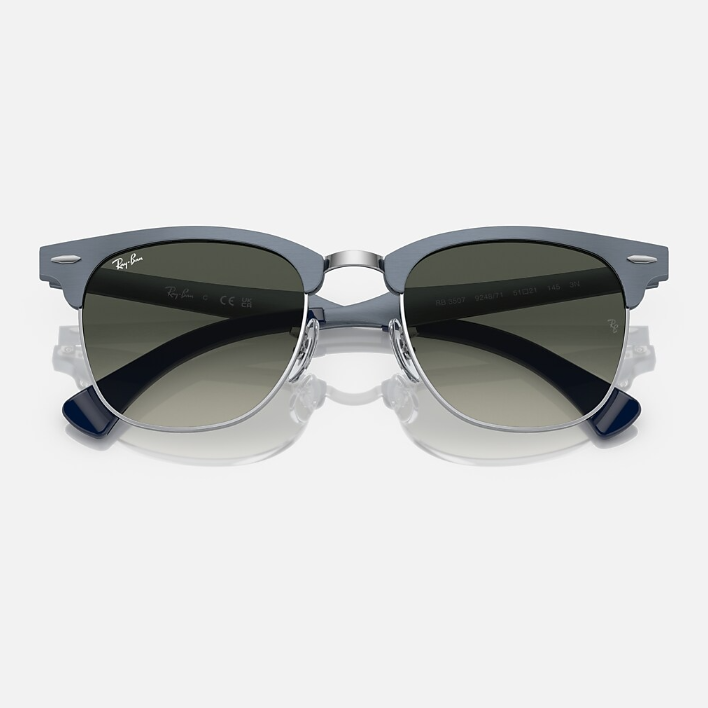 Ray Ban Men Square Frame Matte Blue On Silver Sunglasses