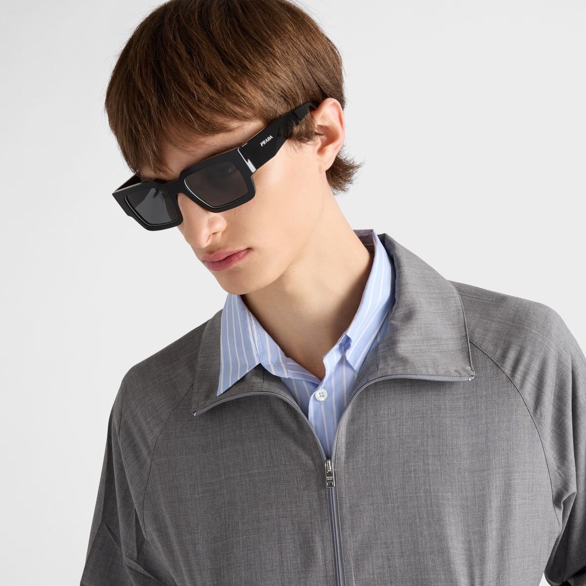Prada Men Sqaure Frame Deep Black Sunglasses