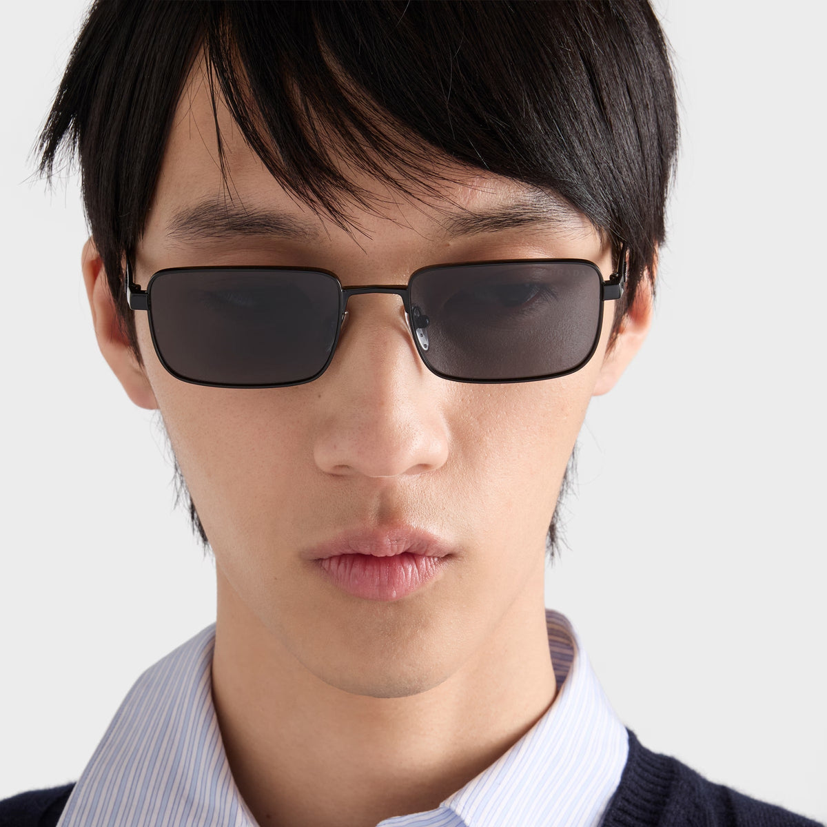 Prada Men Rectangular Frame Classic Black Sunglasses