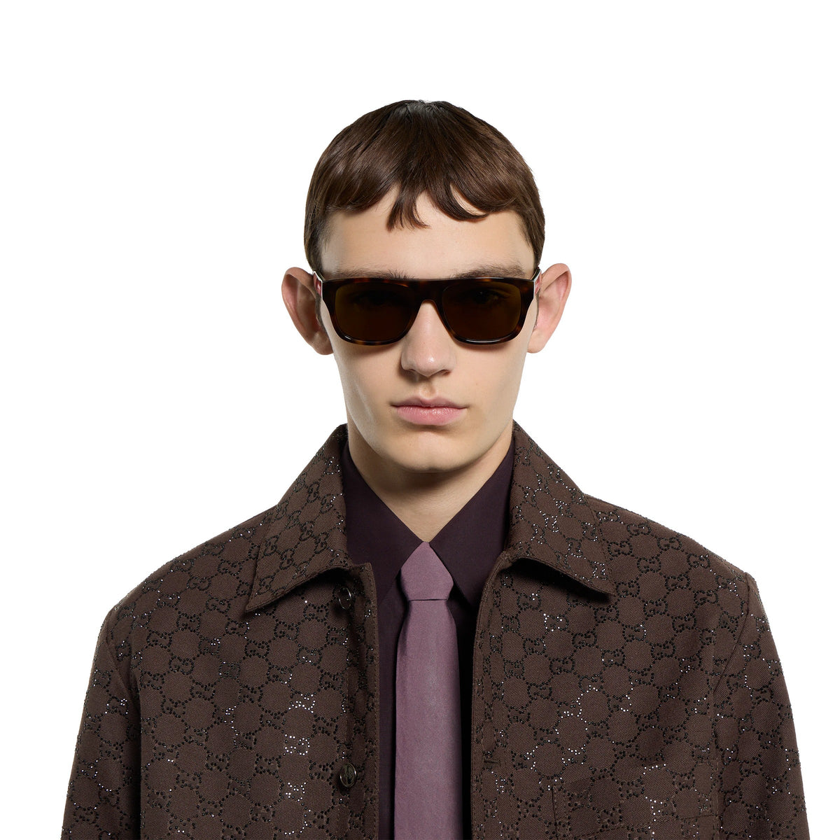 Gucci Men Square Frame Shiny Brown Sunglasses
