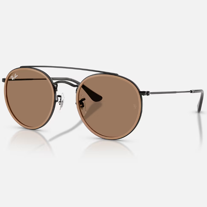 Ray Ban Women Round Frame Shiny Black Sunglasses