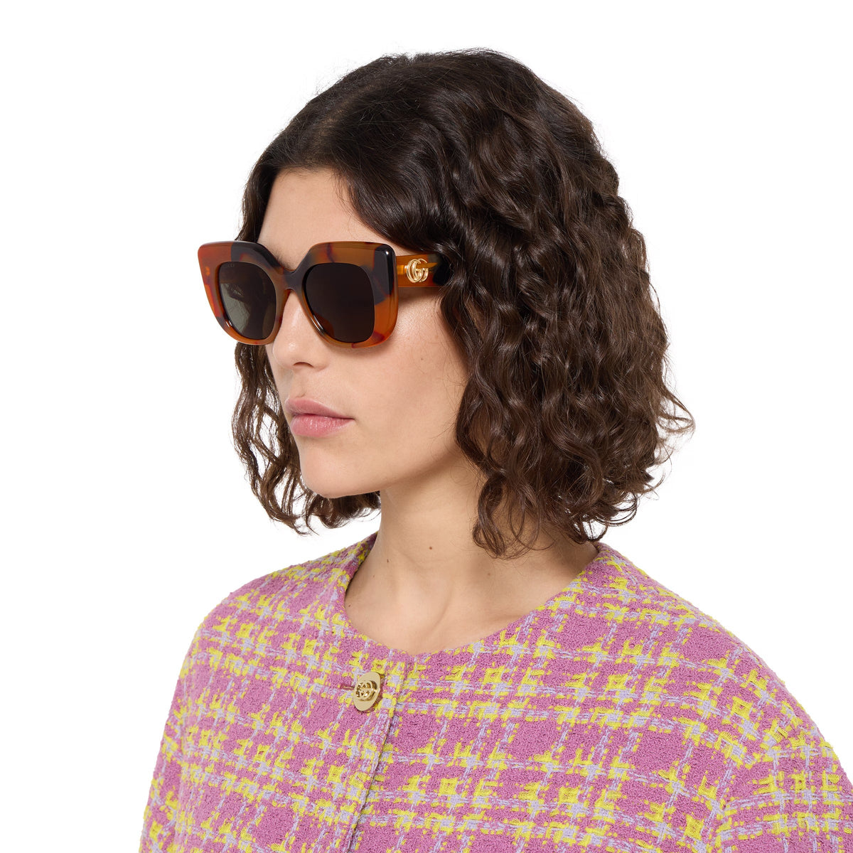 Gucci Women Square Frame Light Brown Tortoiseshell Sunglasses