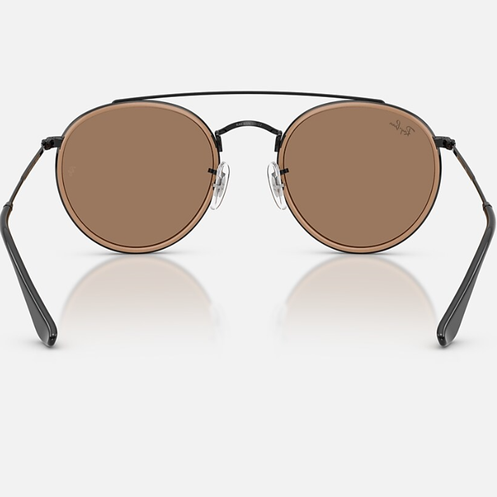 Ray Ban Women Round Frame Shiny Black Sunglasses