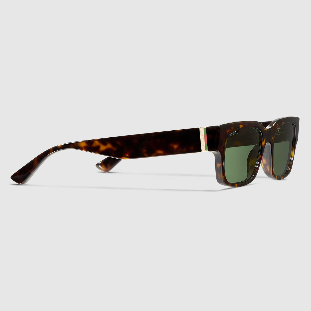 Gucci Men Rectangular Frame Dark Brown Tortoises Sunglasses