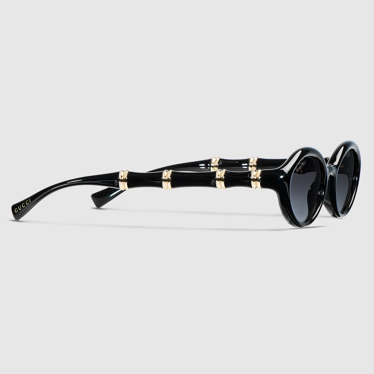 Gucci Women Oval Frame Shiny Matt Black Sunglasses