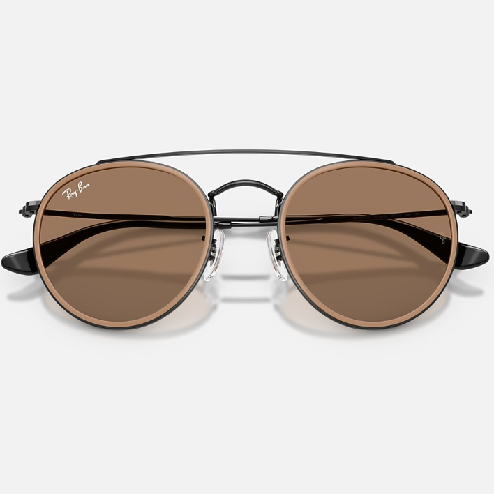 Ray Ban Women Round Frame Shiny Black Sunglasses