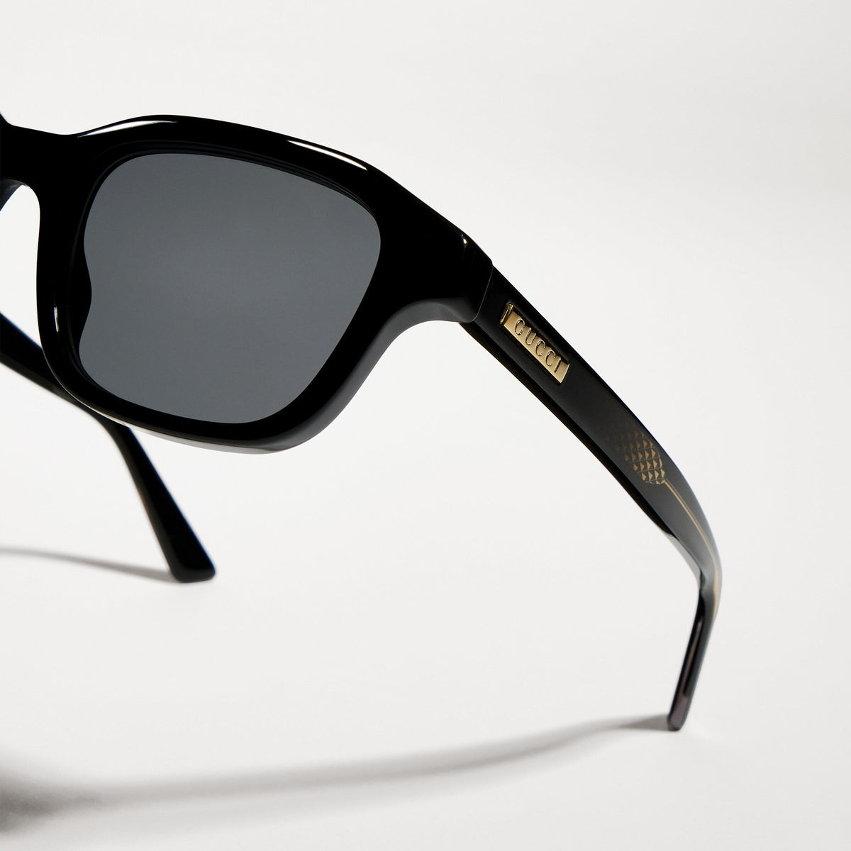Gucci Men Rectangular Frame Polish Black Sunglasses
