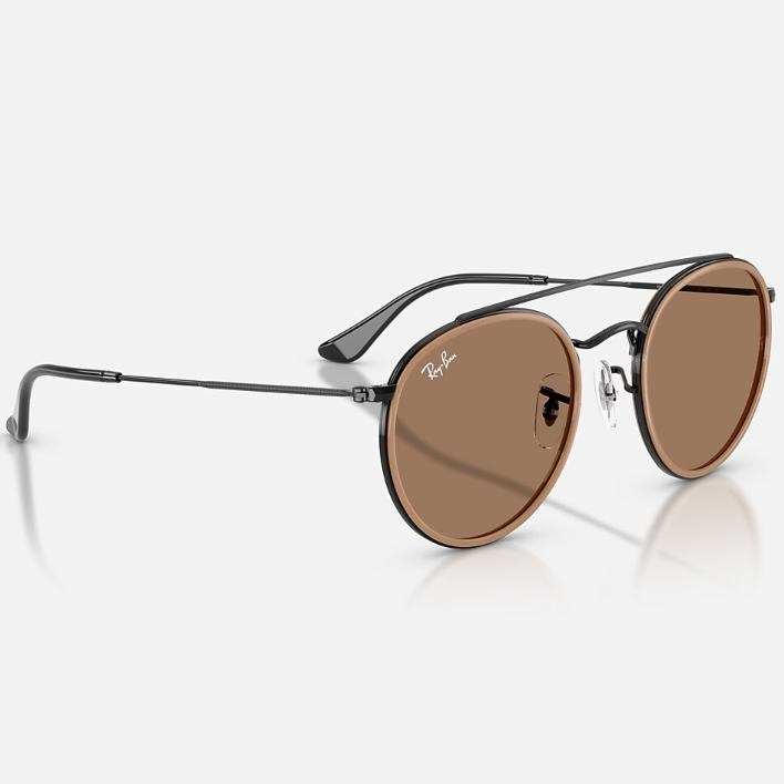 Ray Ban Women Round Frame Shiny Black Sunglasses