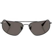 Ray Ban Women Rectangle Frame Polished Shiny Black Sunglasses