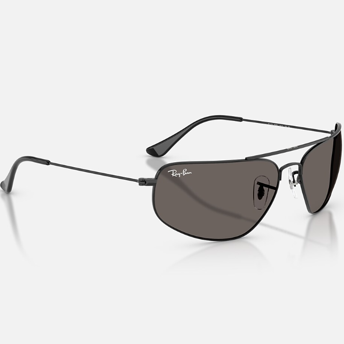 Ray Ban Women Rectangle Frame Polished Shiny Black Sunglasses