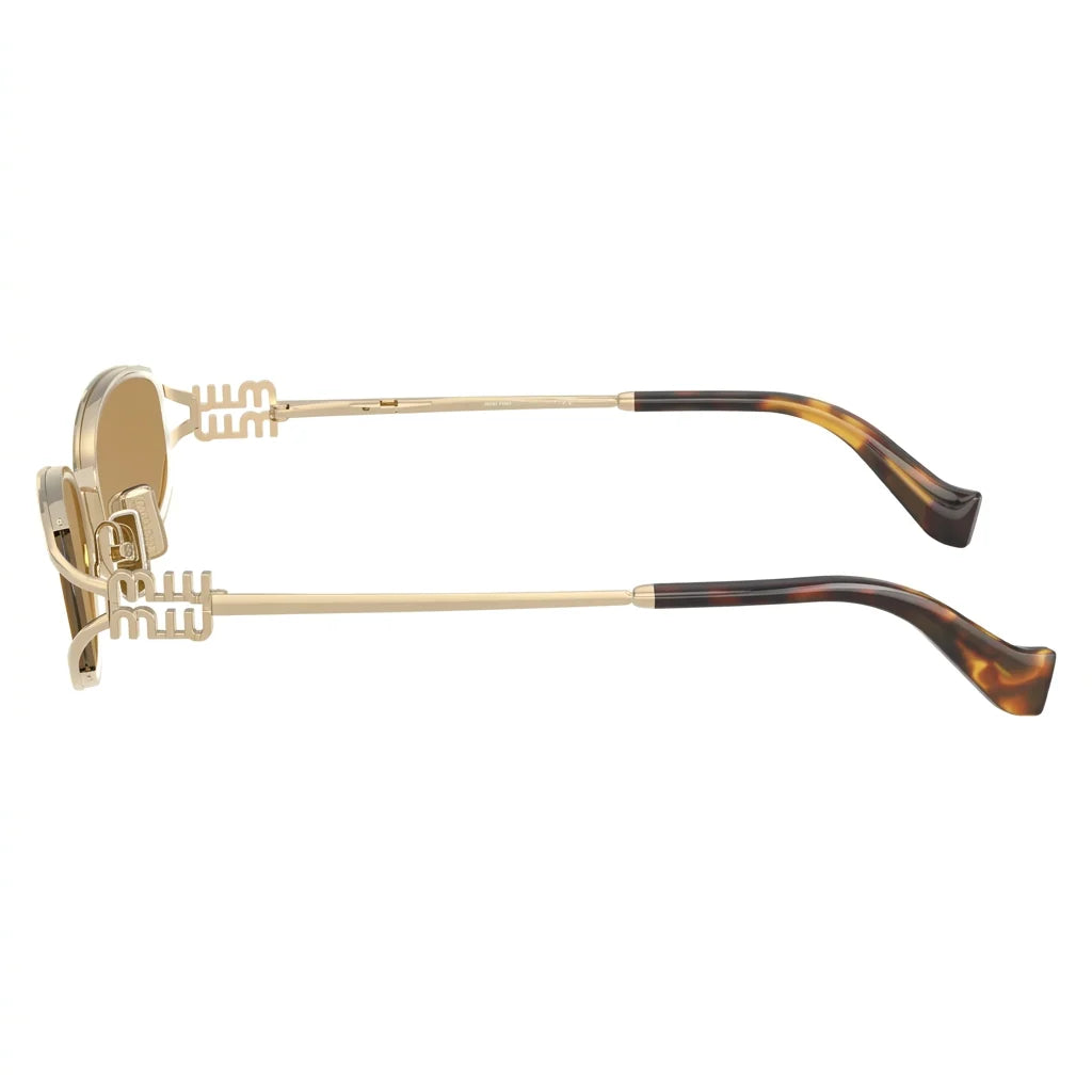 Miu Miu Women Miu Logo Pale Gold / Brown Semi-Rimless Sunglasses