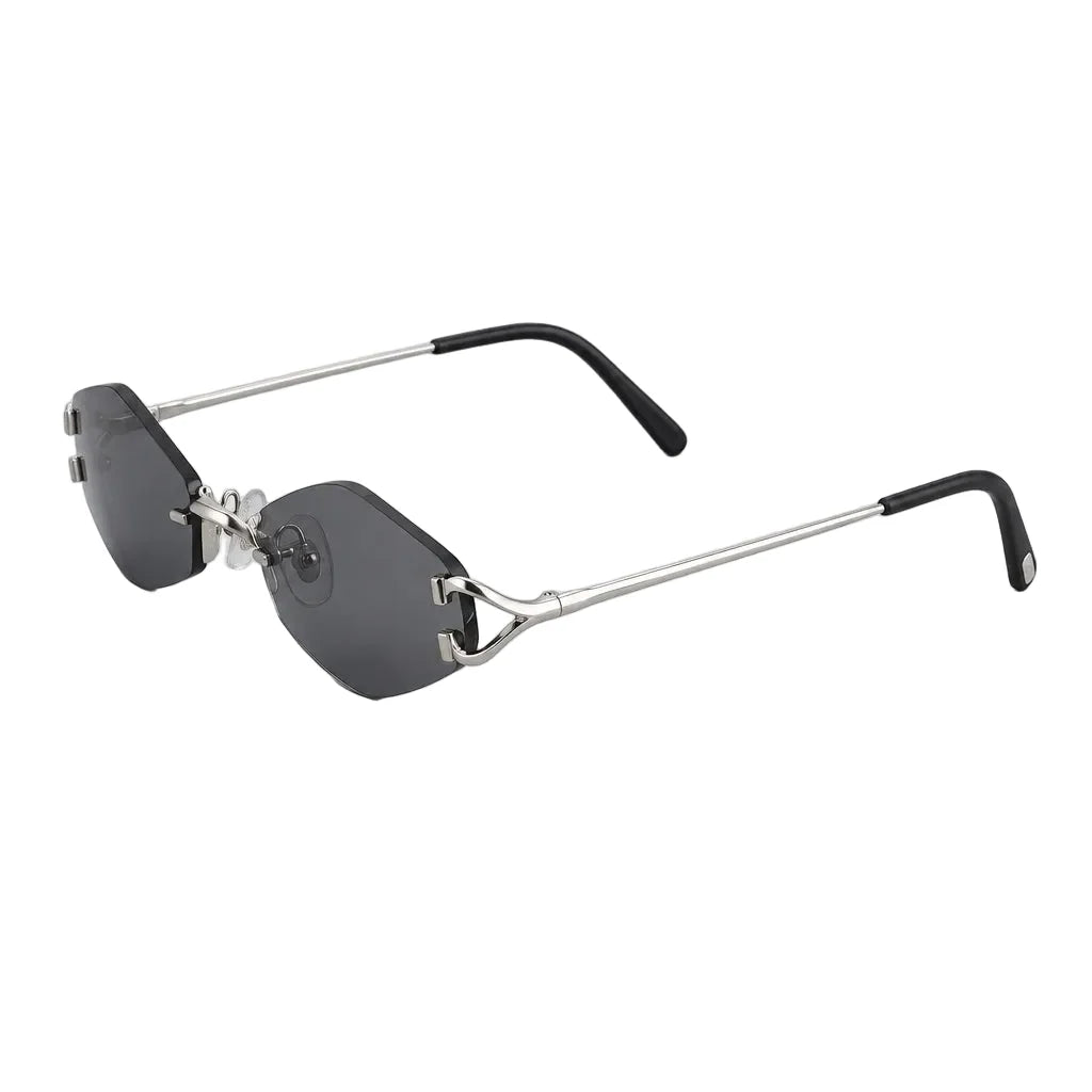 Cartier Unisex Vintage Rimless Hexagonal Silver Grey Sunglasses